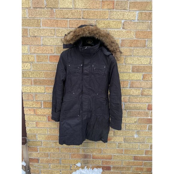TNA Verbier Parka Jacket XS Black Fur Trim Coat - Picture 3 of 7